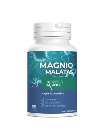 Magnija malāts muskuļiem / nervu sistēmai / kognitīvajai funkcijai, Acorus Balance, 80 kapsulas
