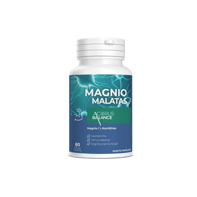 Magnija malāts muskuļiem / nervu sistēmai / kognitīvajai funkcijai, Acorus Balance, 80 kapsulas