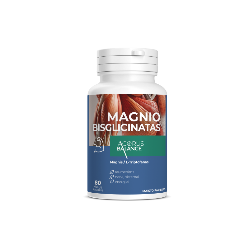 Magnija bisglicināts nervu sistēmai, enerģijai, Acorus Balance, 80 kaps.