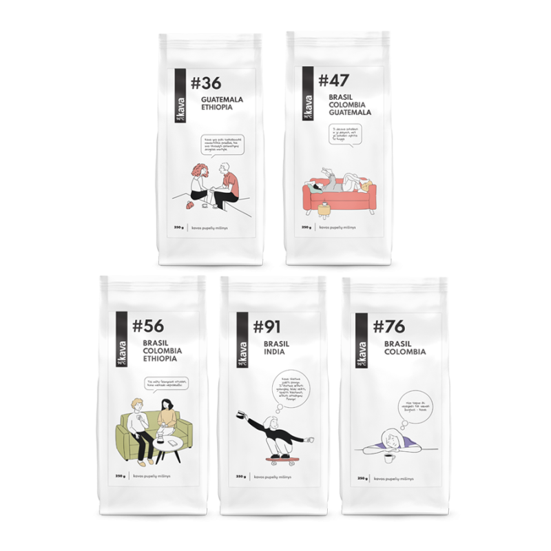 Kafijas pupiņu komplekts MIX (250 g x 5 gab.), KAVA96
