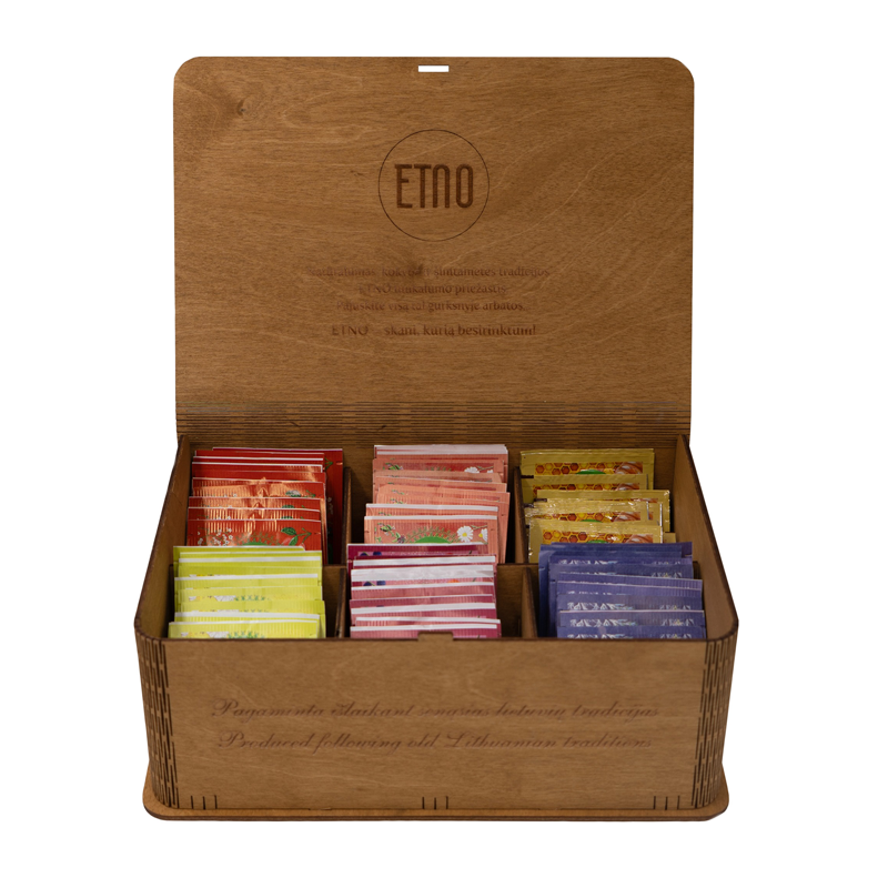 KOMPLEKTS — zāļu tējas un medus, koka kastītē, ETNO, 60 gab.