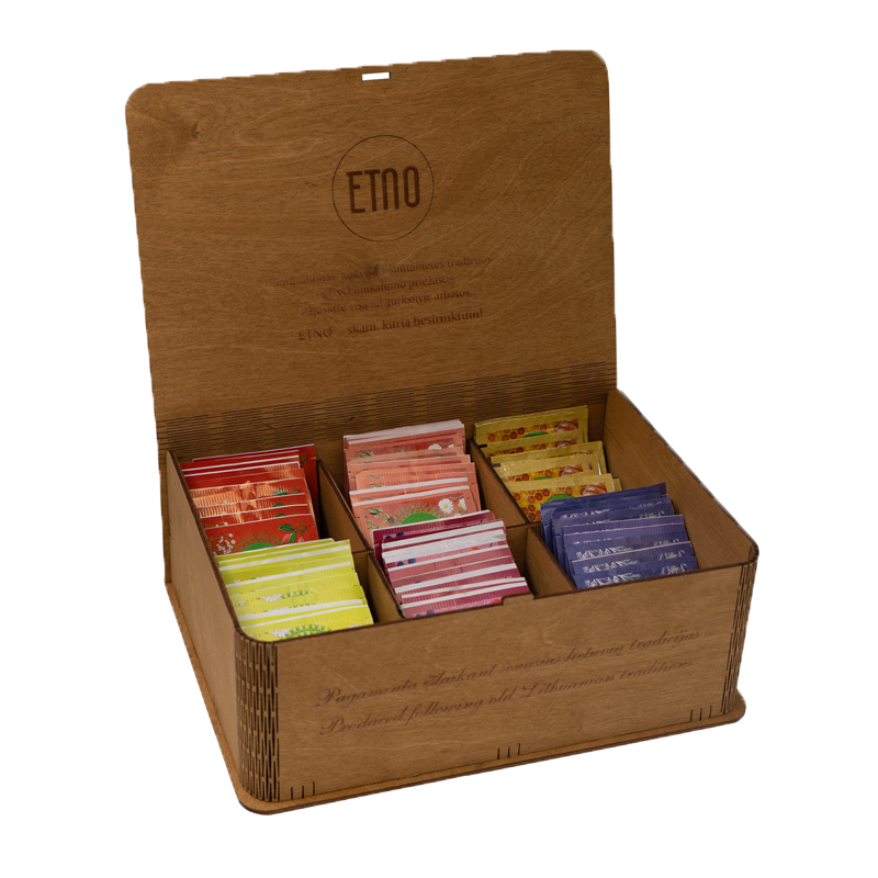 KOMPLEKTS — zāļu tējas un medus, koka kastītē, ETNO, 60 gab.