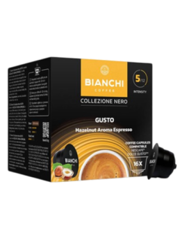 BIANCHI Nero Gusto Lazdu riekstu aromāta kafijas kapsulas DG, 16 gab.