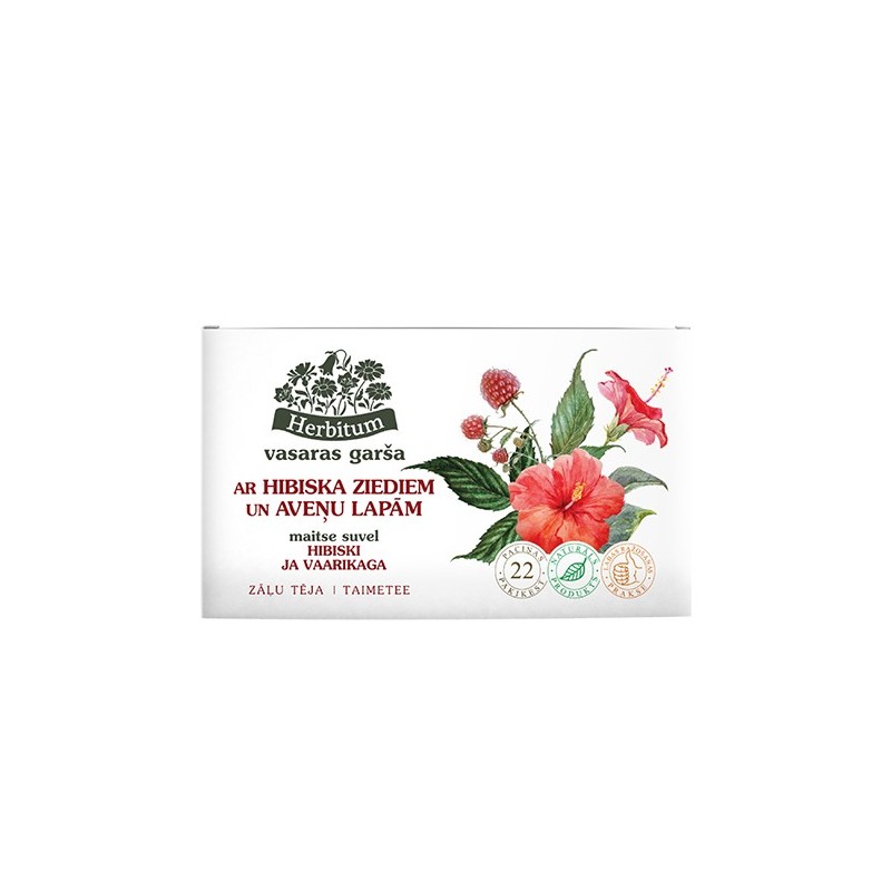 Zāļu tēju ar Hibiska ziediem un Aveņu lapām, Herbitum, 22 gab.