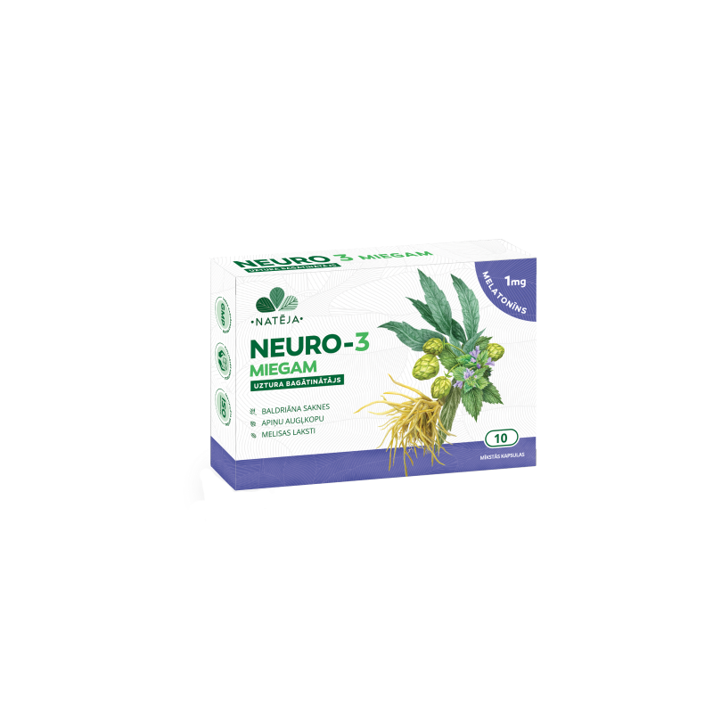 NEURO 3 MIEGAM kapsulas ar Melatonīnu Natēja, 10 gab.