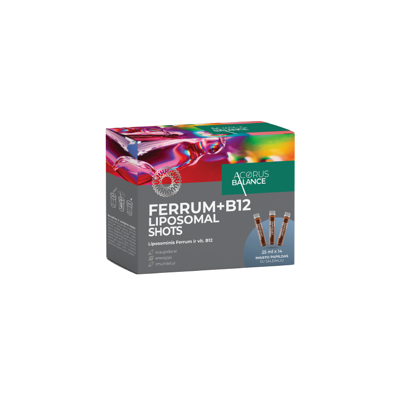 Ferrum + B12 Liposomal shots, 14 gab.